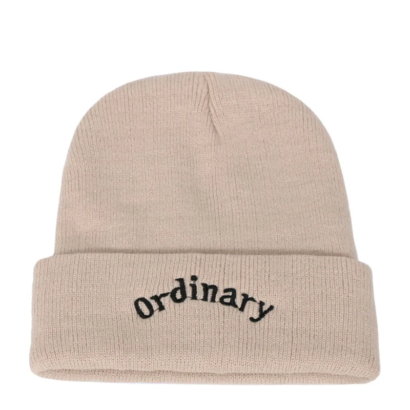 Khaki Ordinary Одноцветная шапочка, связанная крючком, вязанные шапочки С Вышивкой Букв для женщин/мужчин, зимняя теплая Кепка в стиле хип-хоп, Женская Повседневная модная кепка - Цвет: Khaki Ordinary