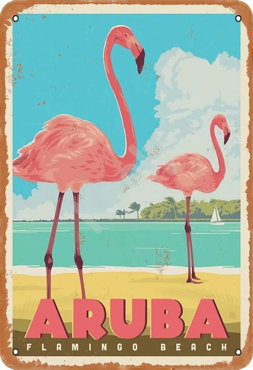 

Металлическая винтажная жестяная вывеска Keely Flamingo Beach Aruba, настенное украшение 12x8 дюймов для кафе, кофе, баров, ресторанов, пабов, мужская пещ...