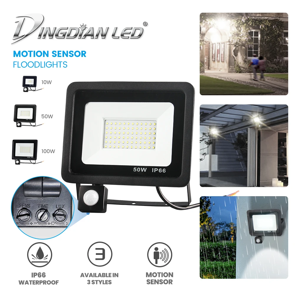 

Outdoor flood light motion sensor 10W/50W/100W waterproof solar powered security light wall lamp cast spotlight for Garage,Yard