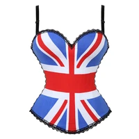 new uk flag woman corset top fashion with straps orchid patch decal bustiers corsage print costumes slim renaissance underwear