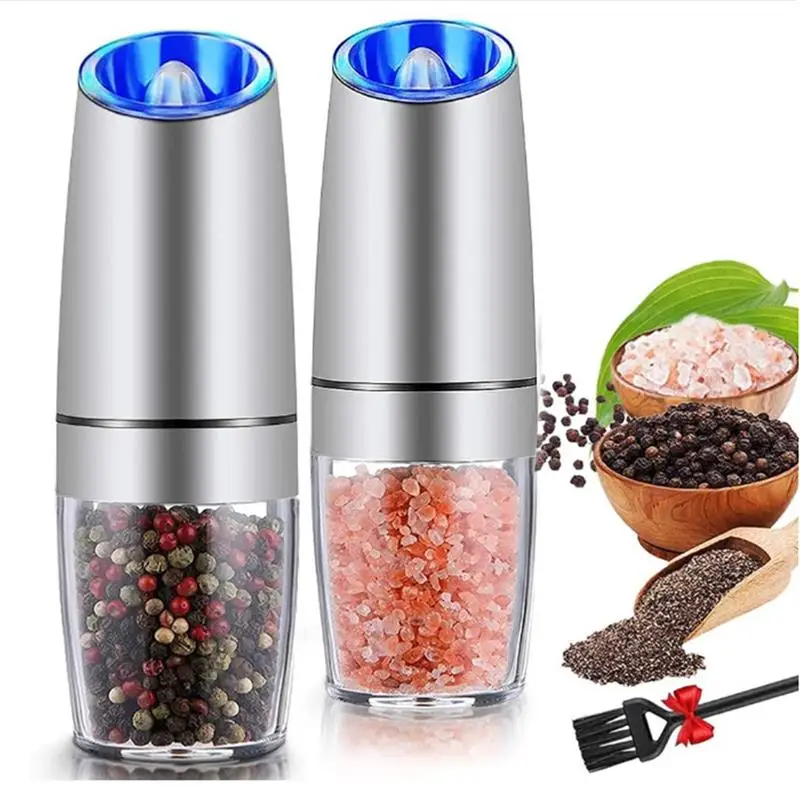 

Electric Salt and Pepper Grinders Stainless Steel Automatic Gravity Herb Spice Mill Adjustable Coarseness Kitchen Gadget Sets