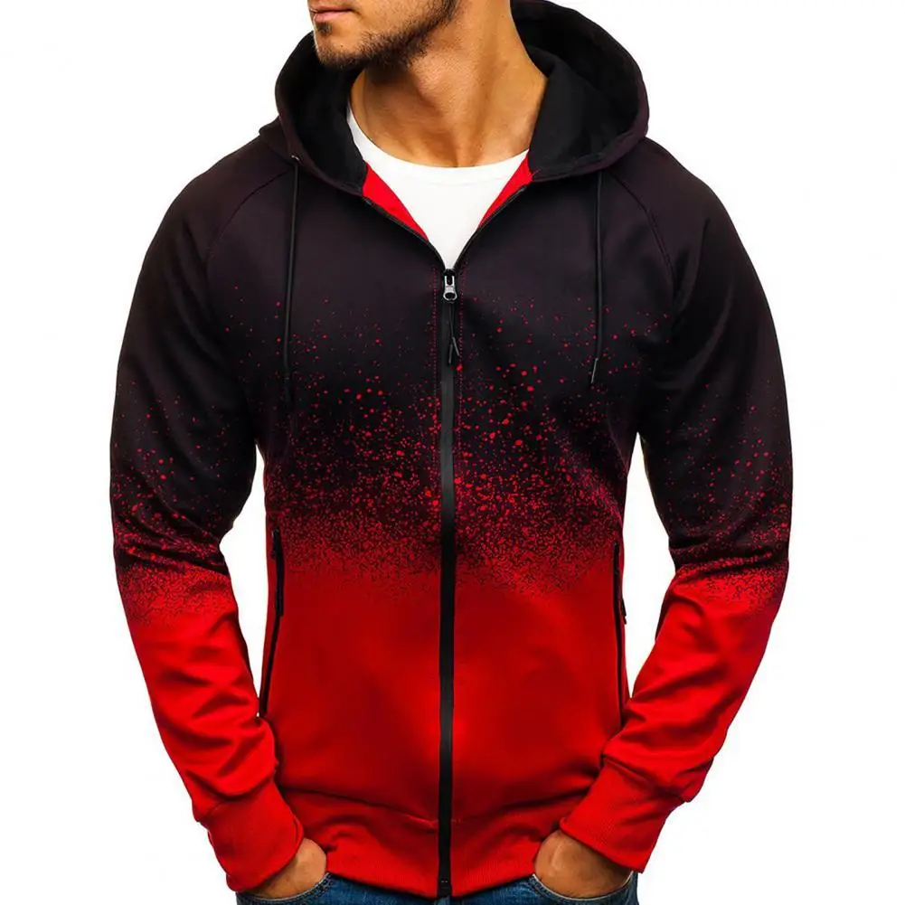 

2021 Autumn 3D Digital Printing Men Hoodie Gradient Color Coat Tops Zipper Closure Long Sleeve Loose Sweatshirt Streetwear