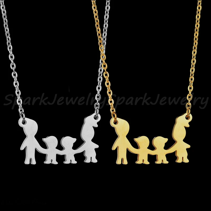 Lovely Women Firgure Family Necklace With Mom Dad Boys Girls Cartoon Love Daughter Son Heart Chain Gifts For Kids |