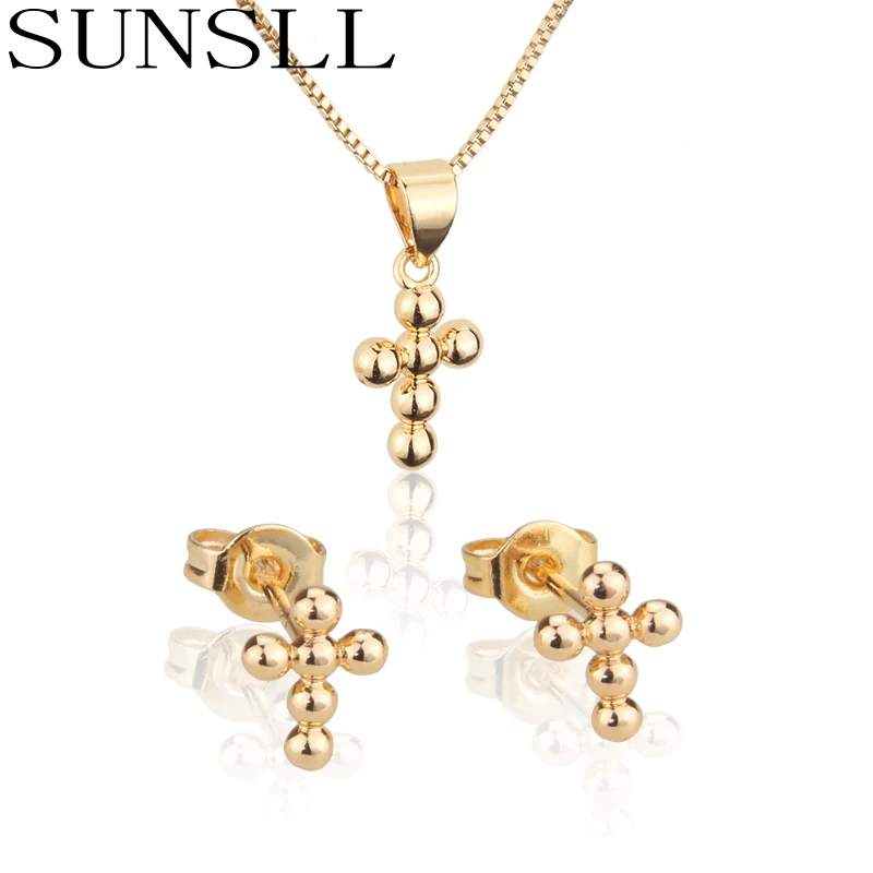 

SUNSLL New arrival copper jewelry set gold cross earrings necklace set for women fashion party Unique personality jewelry set