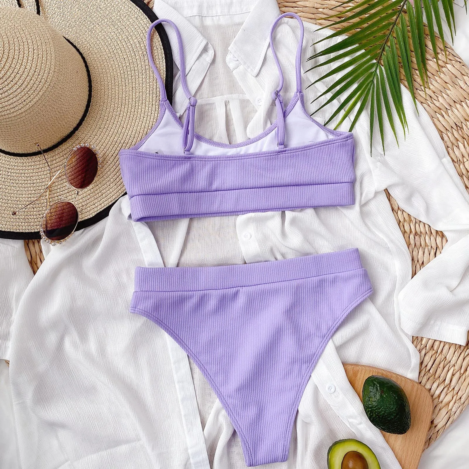 

High Waist Bikinis Women'S Swimsuits Bikini Push Up Swimwear Women Ribbed Strap Bathing Suit Biquini Brazilian Bikini Beachwear