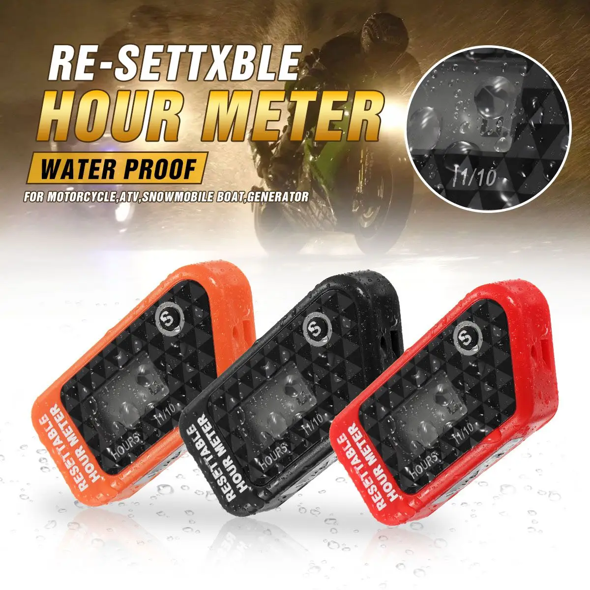 

Waterproof LCD Resettable Hour Meter Counter Maintenance Reminder In Black/Red Fit Motorcycle/ATV/Motorboat/Lawn mower