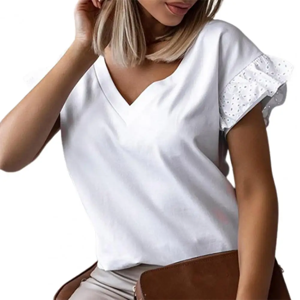 

Женская футболка с цельным Цвет V образным вырезом Женские Короткие с короткими рукавами, блузка на лето черный S-3XL женская одежда футболка ...