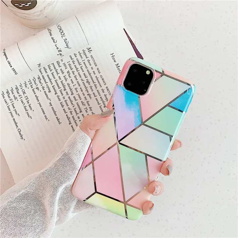 fashion geometric marble texture phone case for iphone se 2020 x xr xs max 11 pro max soft imd cover for iphone 6 6s 7 8 plus free global shipping