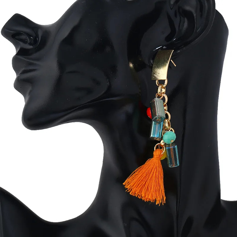 Модные новые женские серьги хрустальные подвески богемные длинные кисточки