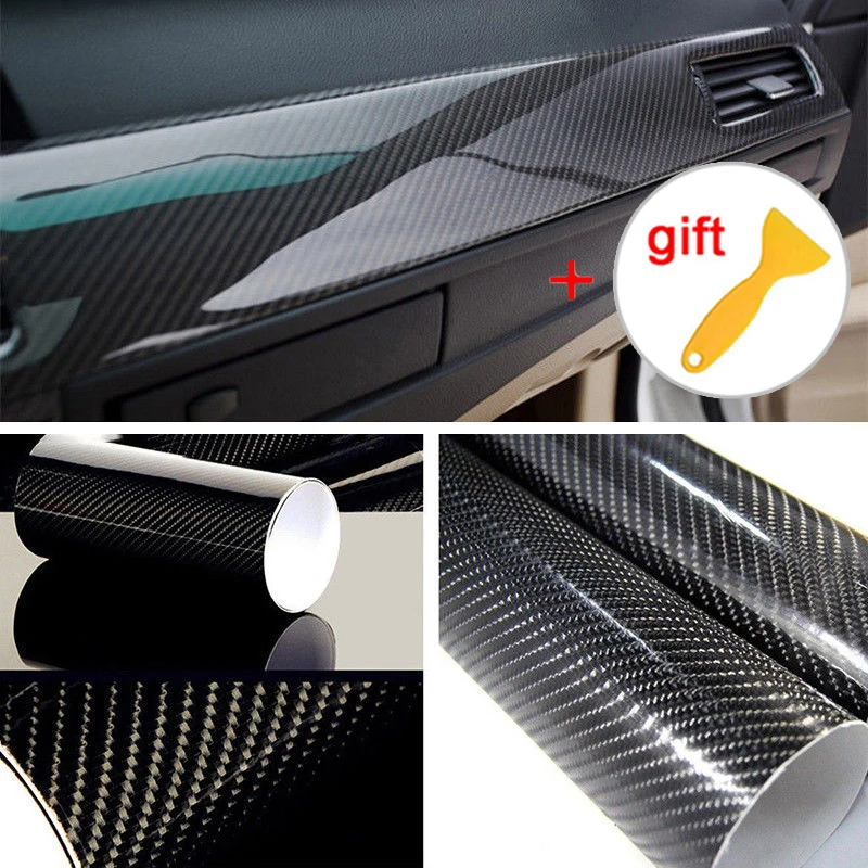 

Car Sticker Interior Decoration Desks Wrap Glossy Black Ultra Gloss 5D Carbon Fiber Decal Speaker Surfaces Accessories