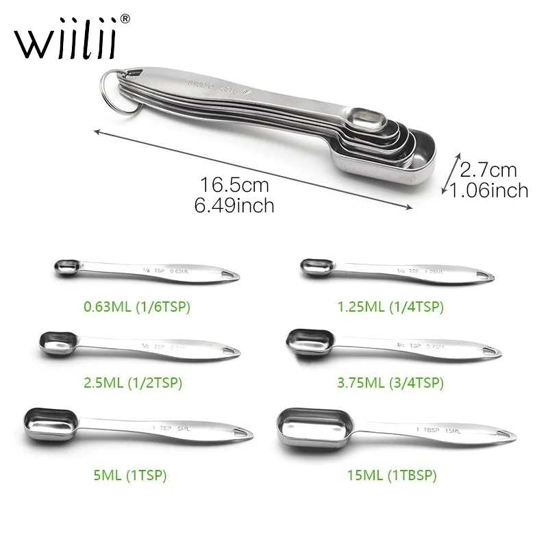 Wiilii 6 шт. мерные ложки из нержавеющей стали металлические инструменты для