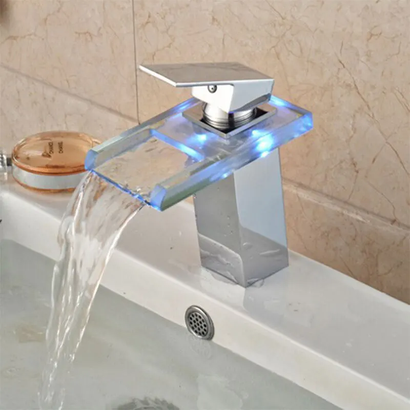 Chrome Faucet B Водопроводный кран светодиодный 3 цвета панель для розеток для ванной комнаты батарейки питание смеситель кран хром на бортике горячий холодный кран - Цвет: Chrome Faucet B