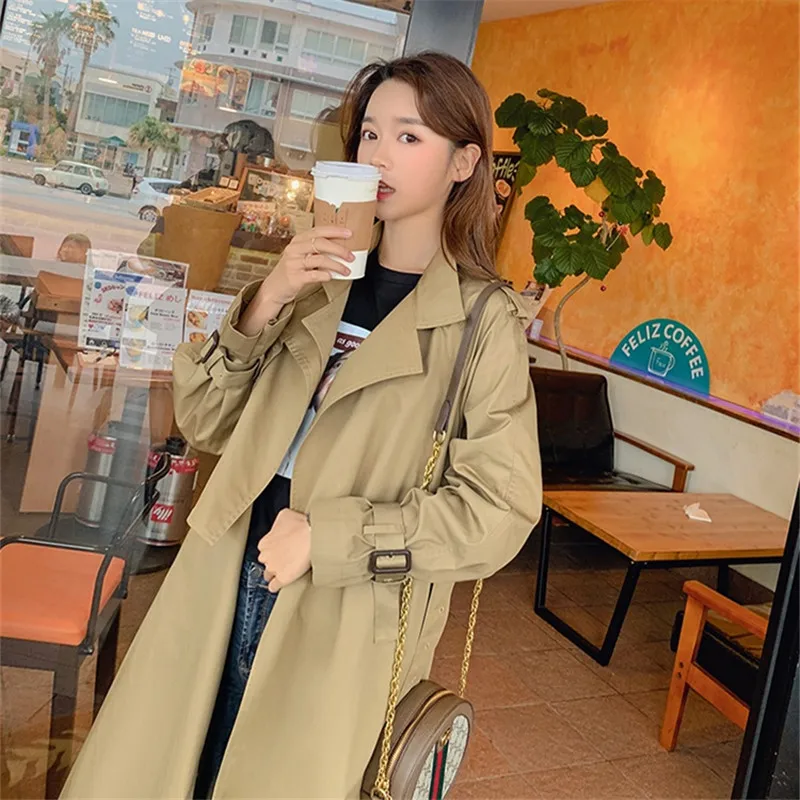 Весенние туфли размера плюс женская однотонная длинная куртка ветровка с поясом