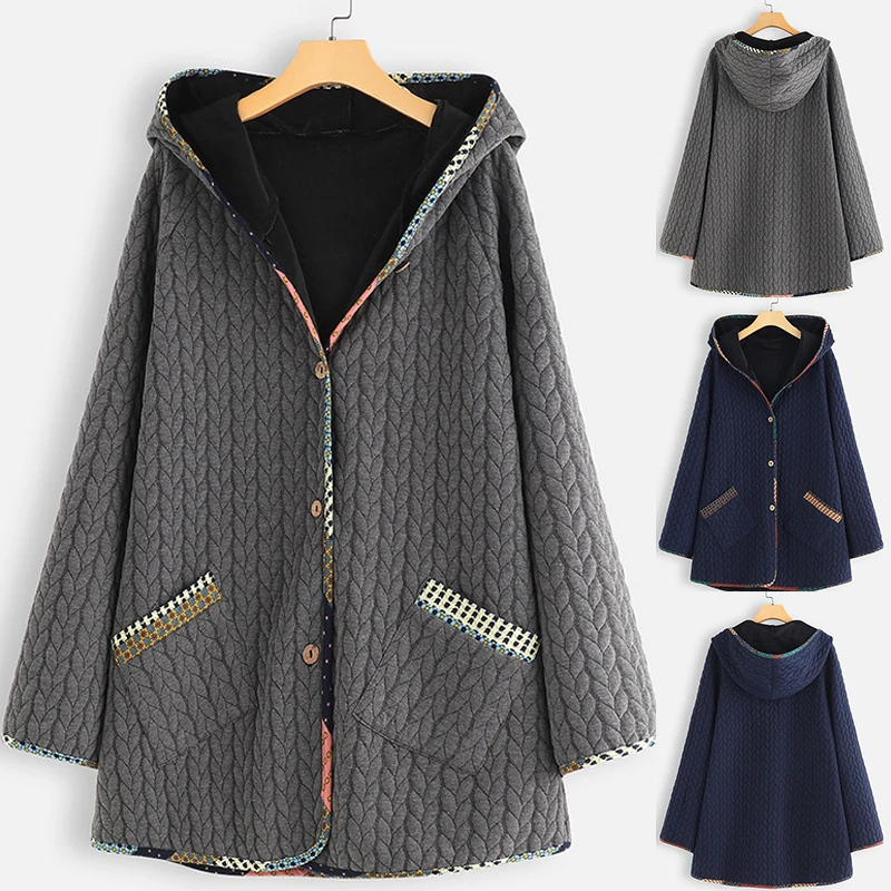 Женская Теплая Повседневная Свободная куртка с капюшоном пальто большого