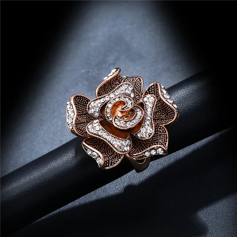 Женское кольцо с большим цветком KCALOE Винтажное кристаллом Anillos Anel розовое золото