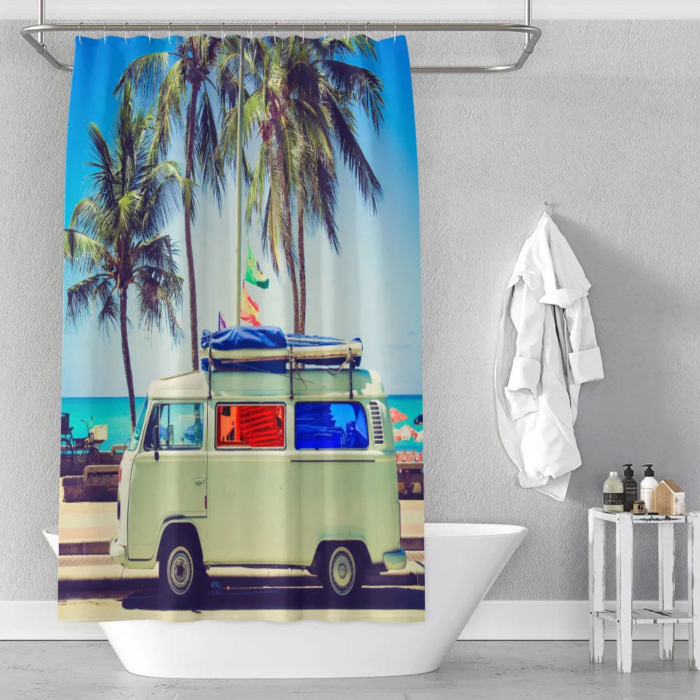 Душевая занавеска с кокосовым автомобилем морской пейзаж кокосовое дерево