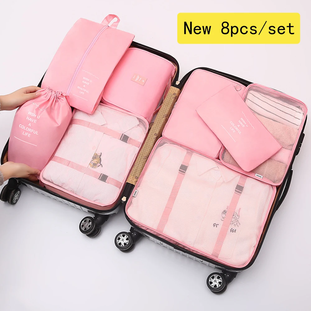 

NEW New 8Pcs/set Pink Travel Storage bags For Traveling Accessories Travel Organizer Cosmetic Luggage Large Suitcase Travel Set