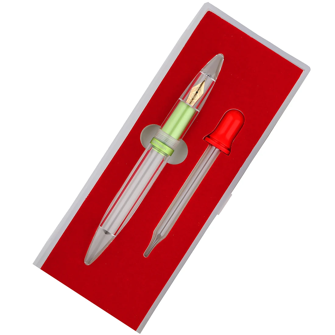 Перьевая ручка Moonman / MAJOHN M2, металлическая, прозрачная, большой емкости, матовая, зеленая, иридиевая, EF/F 0,38/0,5 мм, подарочный набор