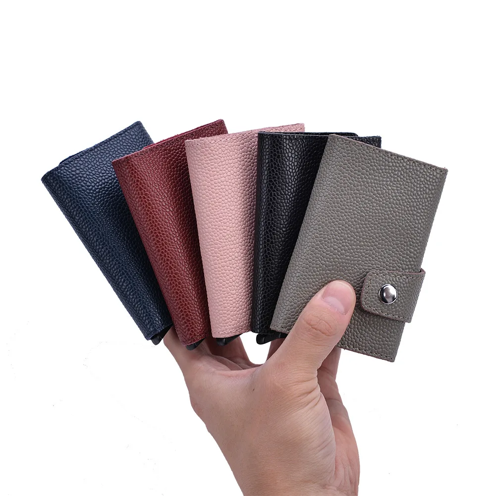 

Rfid Genuine Leather Wallet Women Card Wallet Metal Mini Smart Short Wallet Women Card Case Money Bag Mini Thin Pocket Wallet