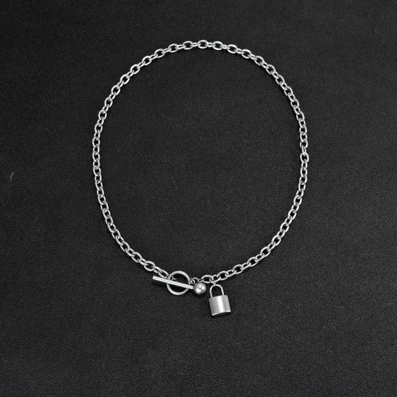 

Fashion punk hip hop dark black titanium steel lock necklace lock pendant necklace men and women hot sale