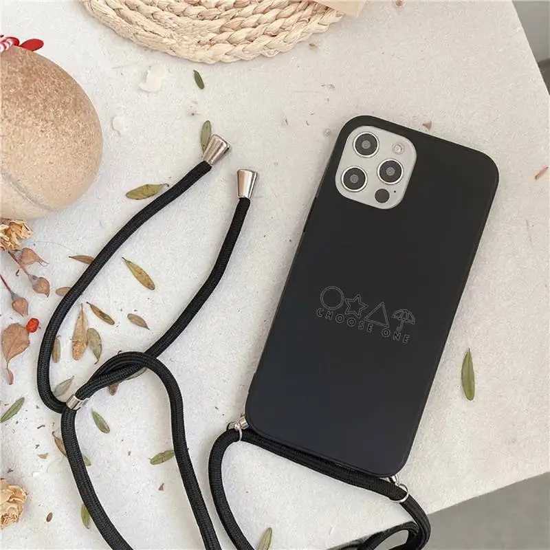 

Squid Game Phone Case For iPhone 7 8 11 12 X XS XR MINI Pro Max Plus Strap Cord Chain Lanyard soft Round Six 456 shell Korea
