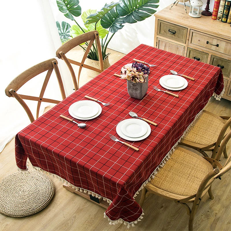 

Home Polyester Waterproof Plaid Tablecloth Macrame Table Cloth Dinner Party Embroidery Table Cover Banquet Decorations