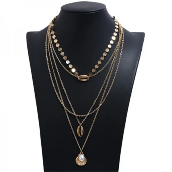 

2021 Alloy Necklace Female Fashion Shell Scallop Pendant Chain Clavicle Trend Jewelry Vintage Multi Layer Gold Jewelry Collar