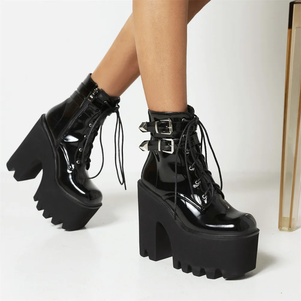 

SARAIRIS Plus Size 44 Platform Cool Girl Street Style Fashion Boots Zipper Square Heel Solid Concise Women Shoes