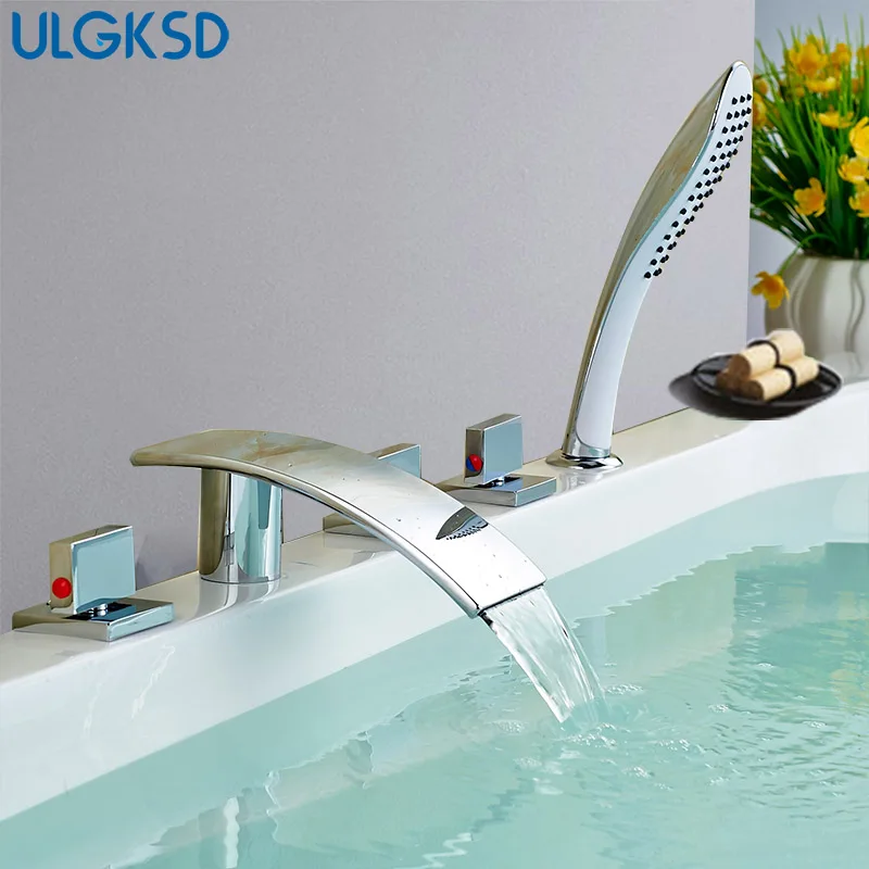 ULGKSD хромированный 5 шт. кран для ванной с водопадом и носиком смеситель комнаты