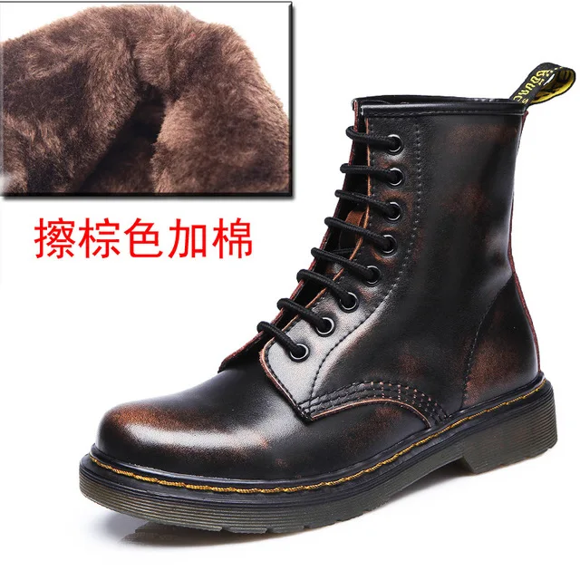 brown Plus velvet Ботинки из натуральной кожи; женская обувь; Ботинки martin; зимняя обувь; ботинки в байкерском стиле; женские ботильоны; женская обувь размера плюс; Botas; L238 - Цвет: brown Plus velvet