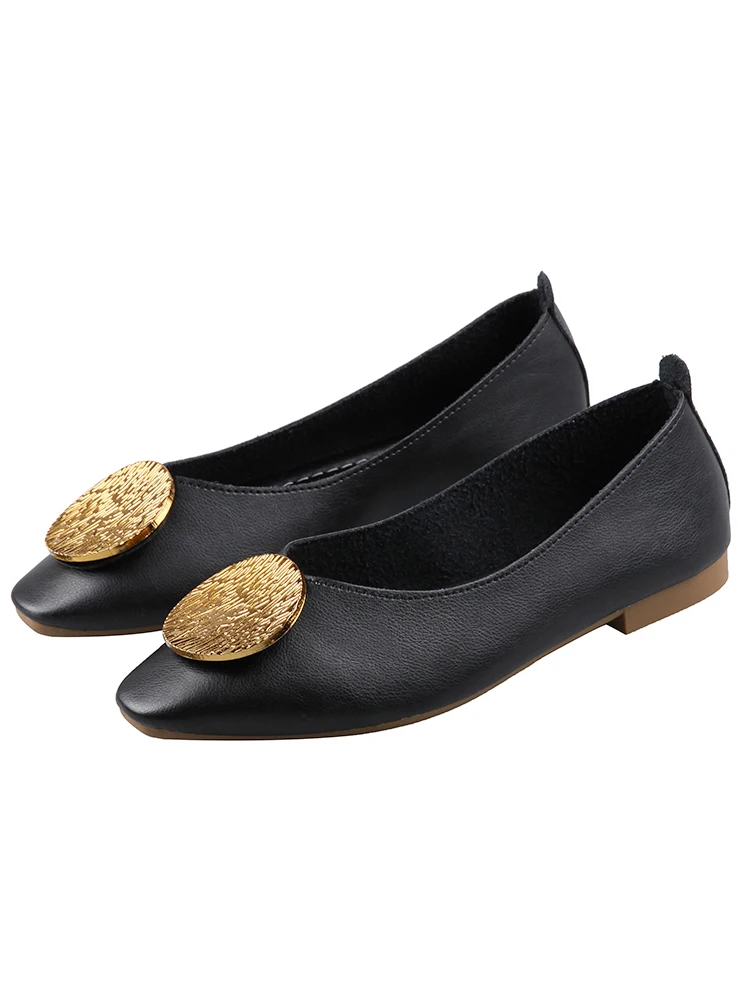

Women's shoes pumps 2020 spring new metal round buckle square toe flat shoes