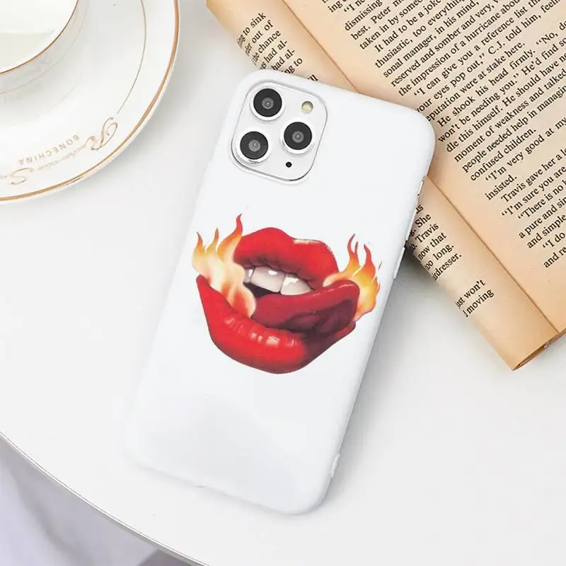 

Sexy lady make up Pink Red lips rolling Phone Case Candy Color White for iPhone 11 pro XS MAX 8 7 6 6S Plus X 5S SE 2020 XR