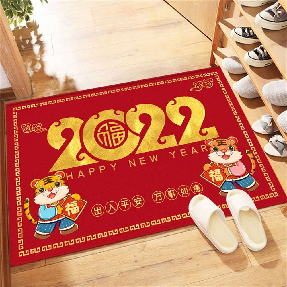 

2022 Spring Festival Non Slip Mat Anti Slip Mat Chinese New Year Red Cartoon cute Tiger Festive Door Mat washable Home Textile