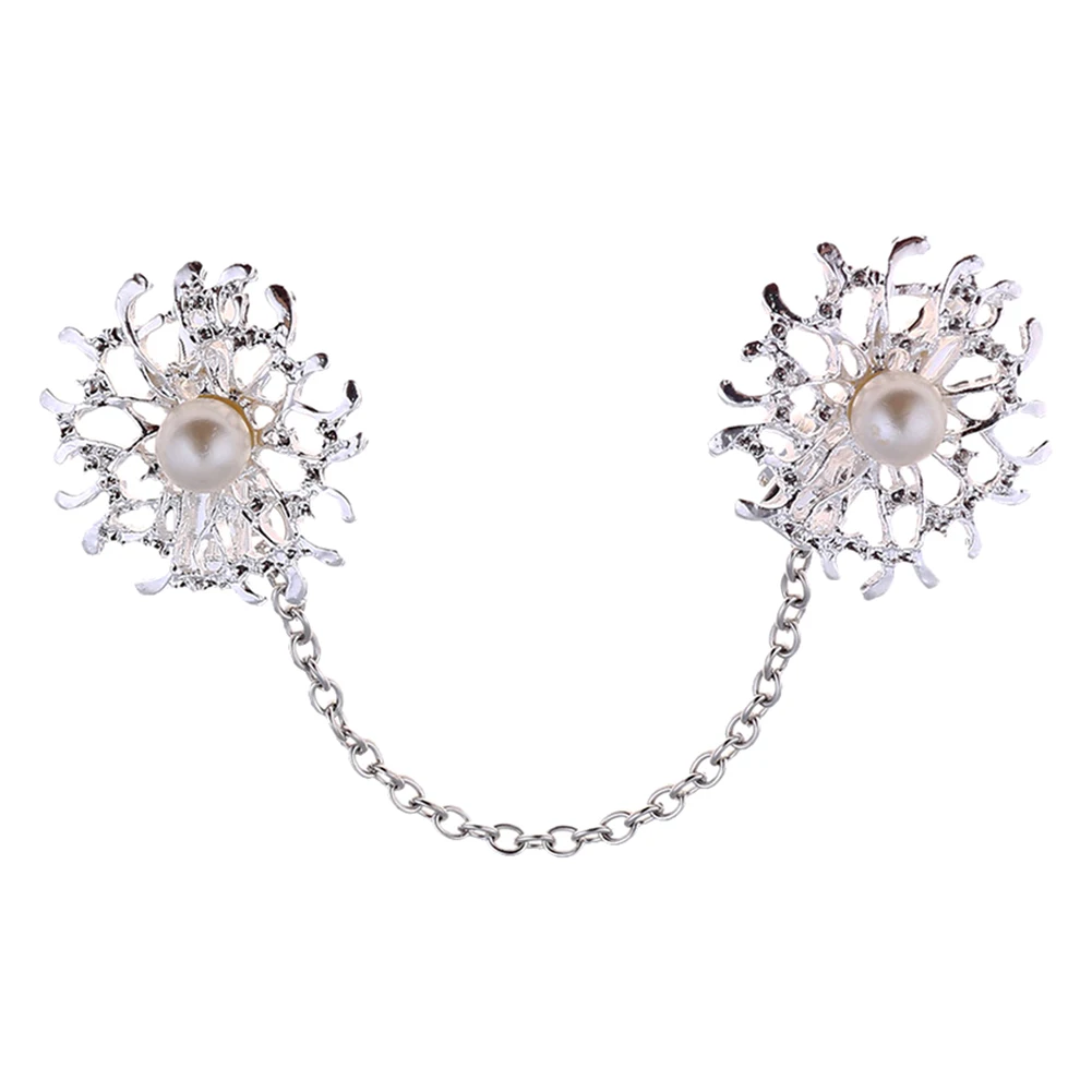 

HOT SALES!!! New Arrival Elegant Floral Faux Pearl Cardigan Collar Clip Women Dress Shawl Chain Clasp Pin Wholesale Dropshipping