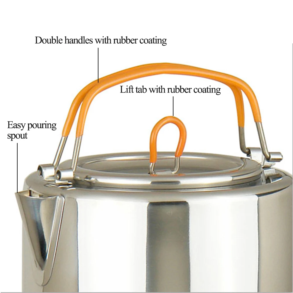 

1L Outdoor Camping Kettle Stainless Steel Tea Pot Coffee Pot with Tea Infuser for Camping Hiking Backpacking Picnic