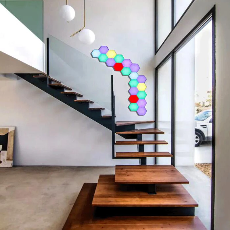 Цветная (RGB) светодиодный модульный Quantum лампа Ночной светильник с шестигранной