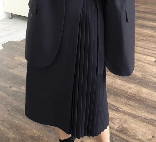 Большие размеры, XL-5XL, женские костюмы, комплект с юбкой высокого качества, модный длинный свободный блейзер с длинными рукавами, модная плиссированная юбка, костюм из двух предметов