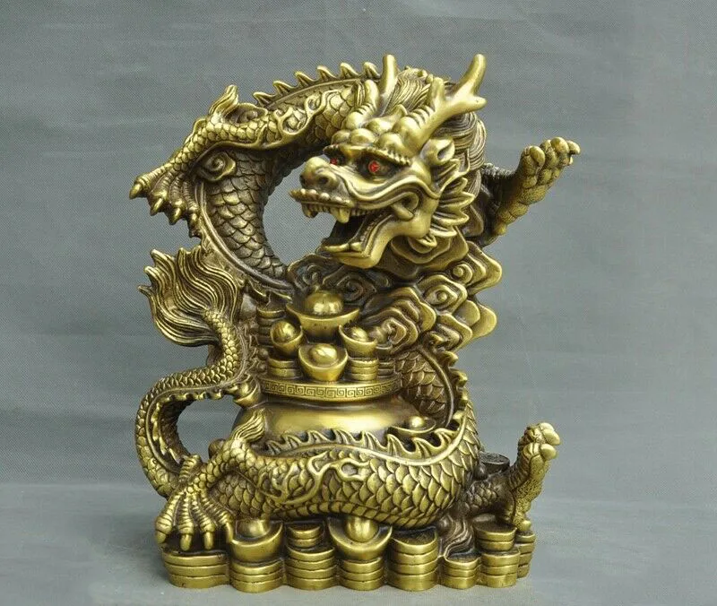 

Свадебные украшения 13 "Китайский фэн-шуй бронза латунь для богатства с юаньбао монетами Зодиак животных Статуя Дракона