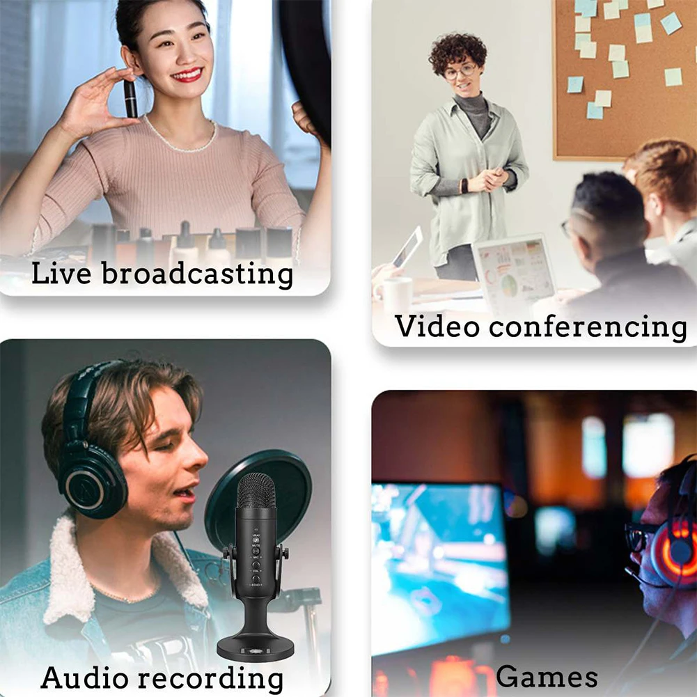 Конденсаторный USB микрофон для компьютера студийный с поп фильтром игр и