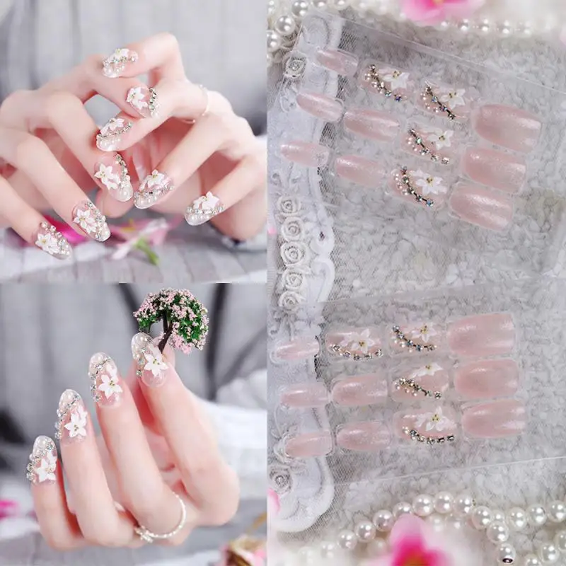 24 шт. искусственные ногти с цветком|Накладные ногти| |