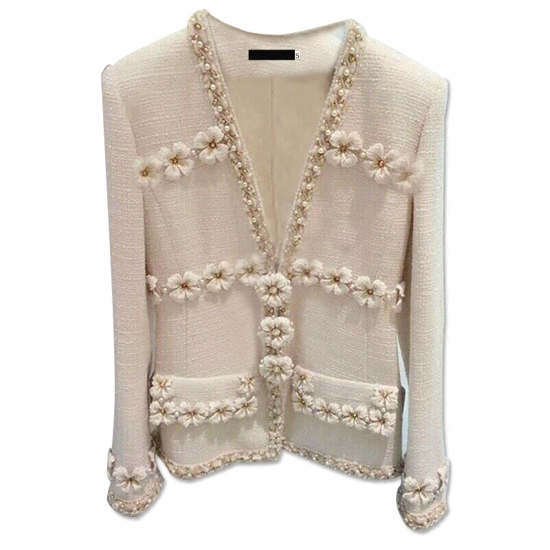 New  small fragrance coat skirt autumn   winter  order pearl wool tweed   Can be customized size