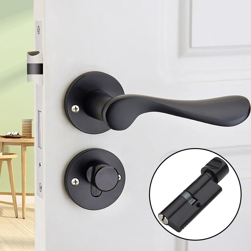 

Dooroom Aluminum Door Lock Modern Black Interior Bedroom Bathroom Room Door Lock Practical Impact Resistant Split Lock
