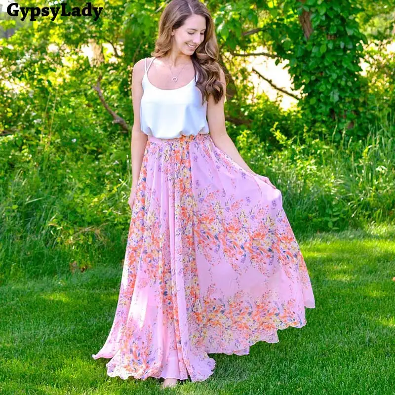 

GypsyLady All Bloom Chiffon Maxi Skirt In Pink Floaty Plus Size Women Skirt Summer Floral Vibes Long Skirts Womens Faldas