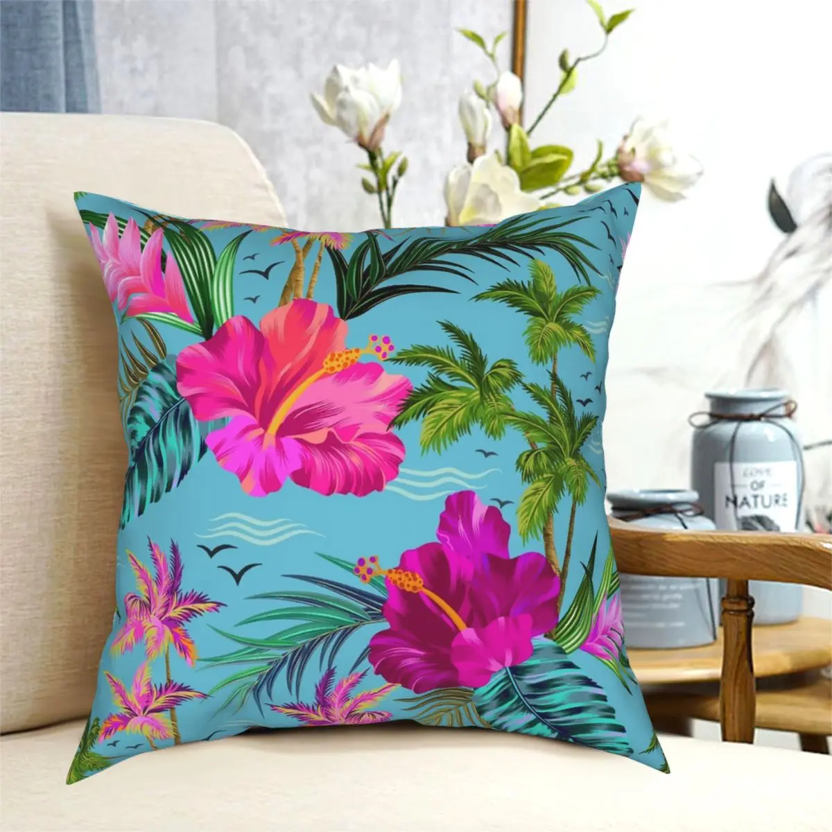 

Hawaii Stylish Aloha Square Pillowcase Polyester Printed Decorative Car Cushion Cover 18"