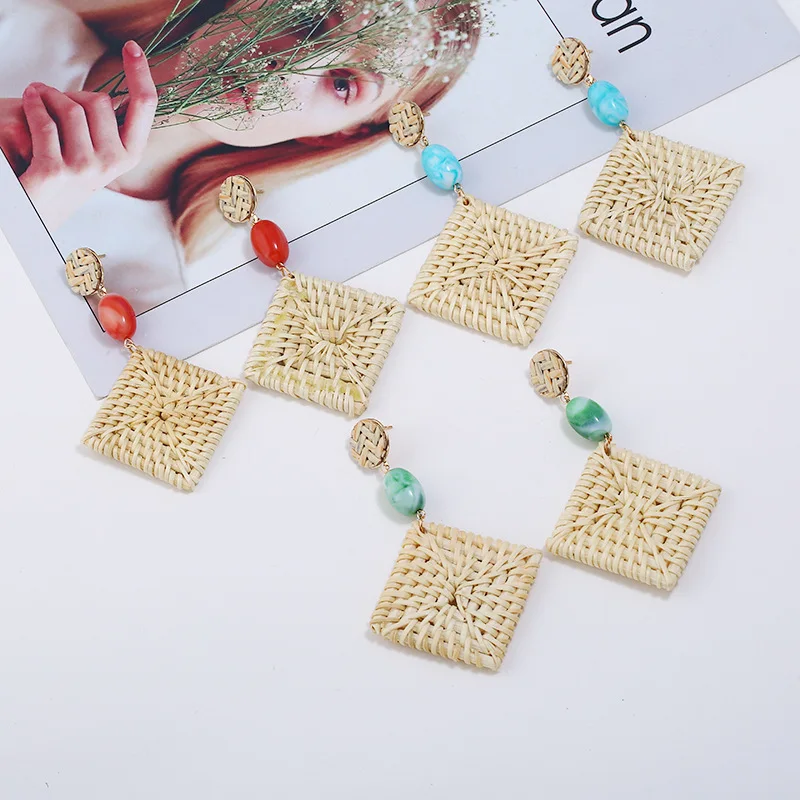 Cpop этнические серьги ручной работы из ротанга для женщин длинные подвесные