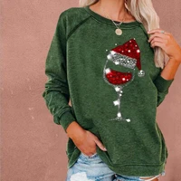 2020 Autumn And Winter Hot Sale Christmas Theme Sweater Red Wine Glass Printed Velvet Halloween Plus Size Top HH719