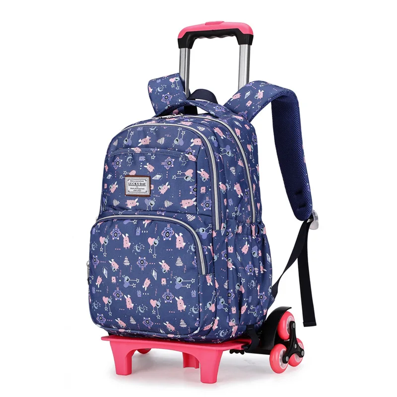 Рюкзак-тележка для девочек, водонепроницаемый, с принтом, 2020, школьный портфель на колесиках