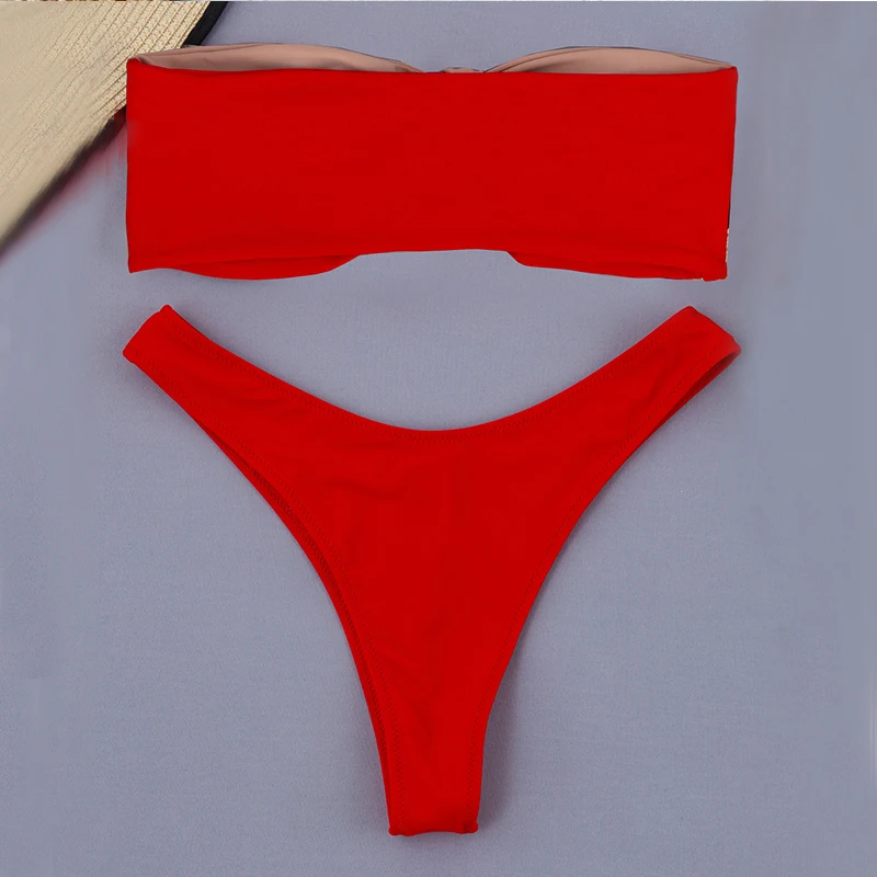 

2021 Sexy Bikini Strapless Women's Swimwear Two Piece Swimsuit High Waist Bikini Set New Female Brazilian Bathing Suit Beachwear