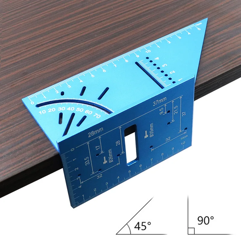 

Woodworking Multifunctional Angle Ruler 45/90 Degree Aluminum Alloy Line Drawing Gauge Hinge Hole Positioning Line Drawing Ruler