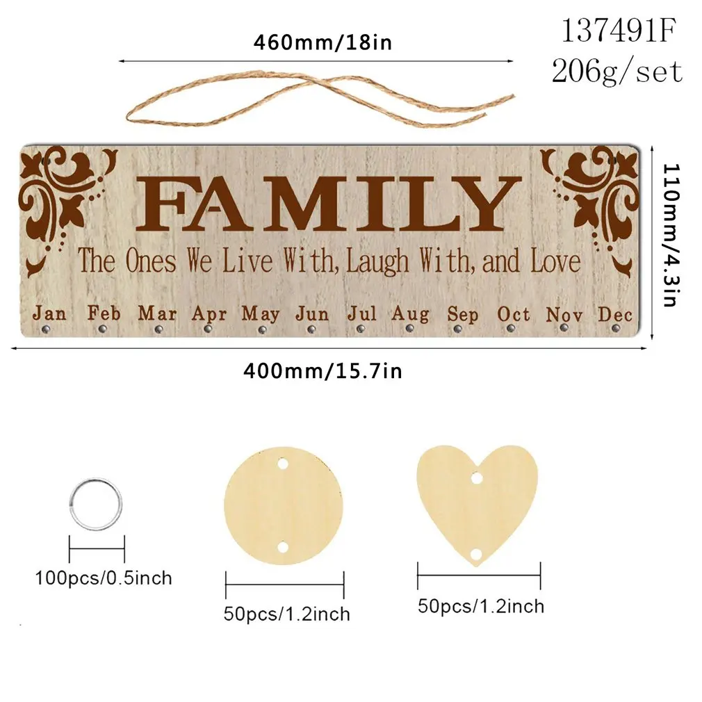 

Fashion DIY Wood Calendar Family Heart Printed Wall Calendar Sign Special Dates Reminder Board Home Hanging Decor Gifts